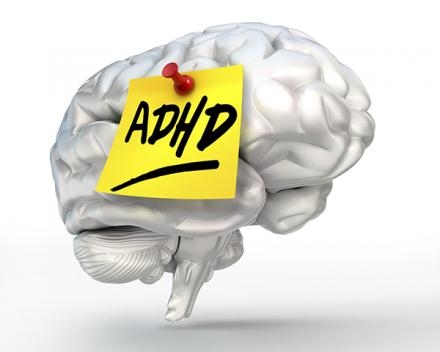 Brain with an post it note that says ADHD